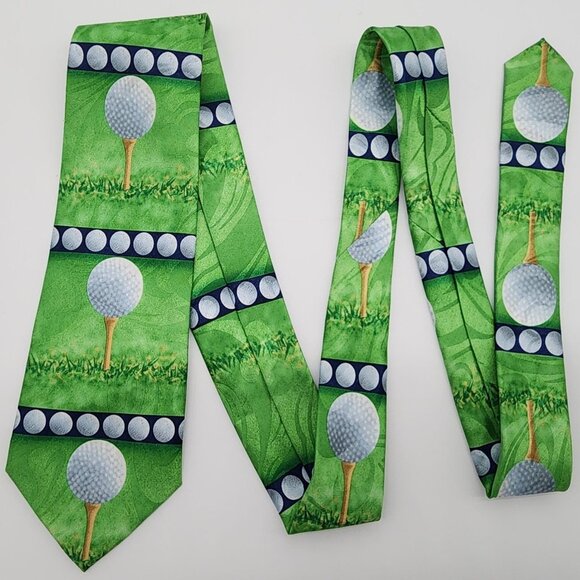 Golf Novelty Necktie by Steven Harris Green Polyester 56" Long 3.5" Wide - Picture 1 of 6